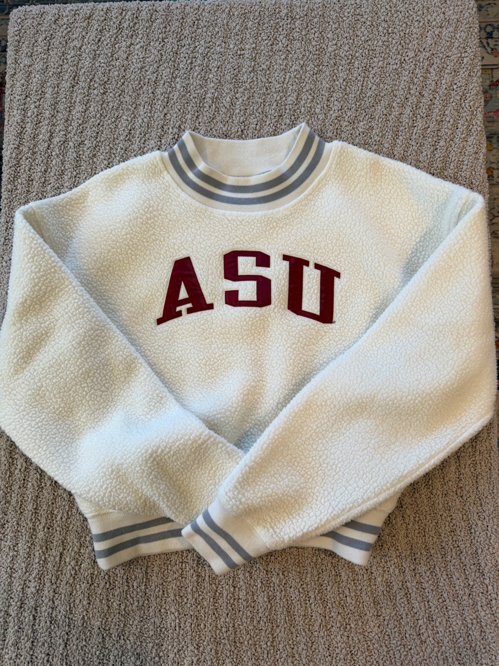 Champion Cream Sherpa Pullover with Maroon ASU Lettering
